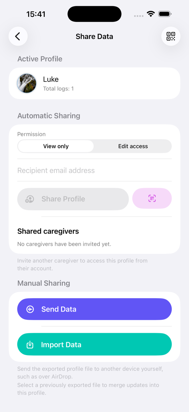 Nanny & Me app home screen for support context